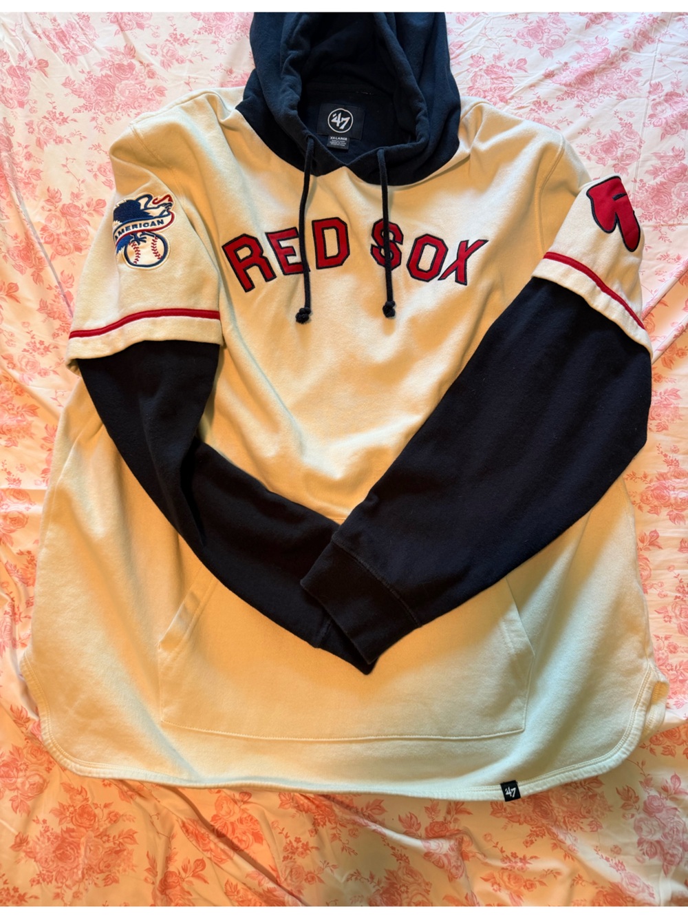 47 Red Sox Crewneck Pullover Hoodie in Cream and Navy Blue